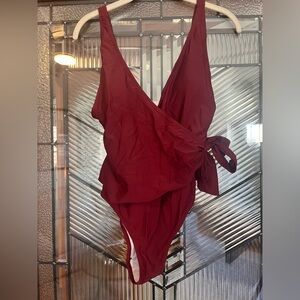 Red side tie bathing suit